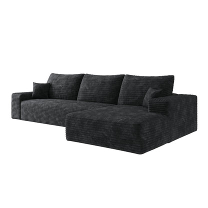 107" Cloud Sectional Couch with L-Shape Chaise,Modern Modular Sofa with Deep Seat, Upholstered Couches for Living Room Bedroom,No Assembly Required, BLACK(Plush Corduroy Fabric),Black image 7