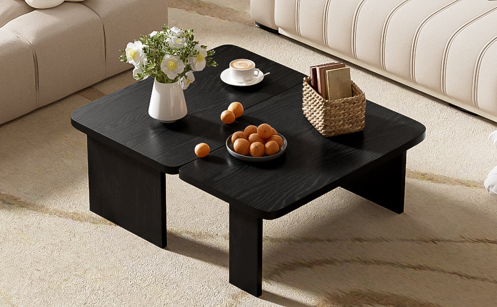 U-Can Modern Minimalist Coffee Table Set, Rectangle Coffee Table with Splicing Design, Multifunctional Combination Table for Living Room image 6