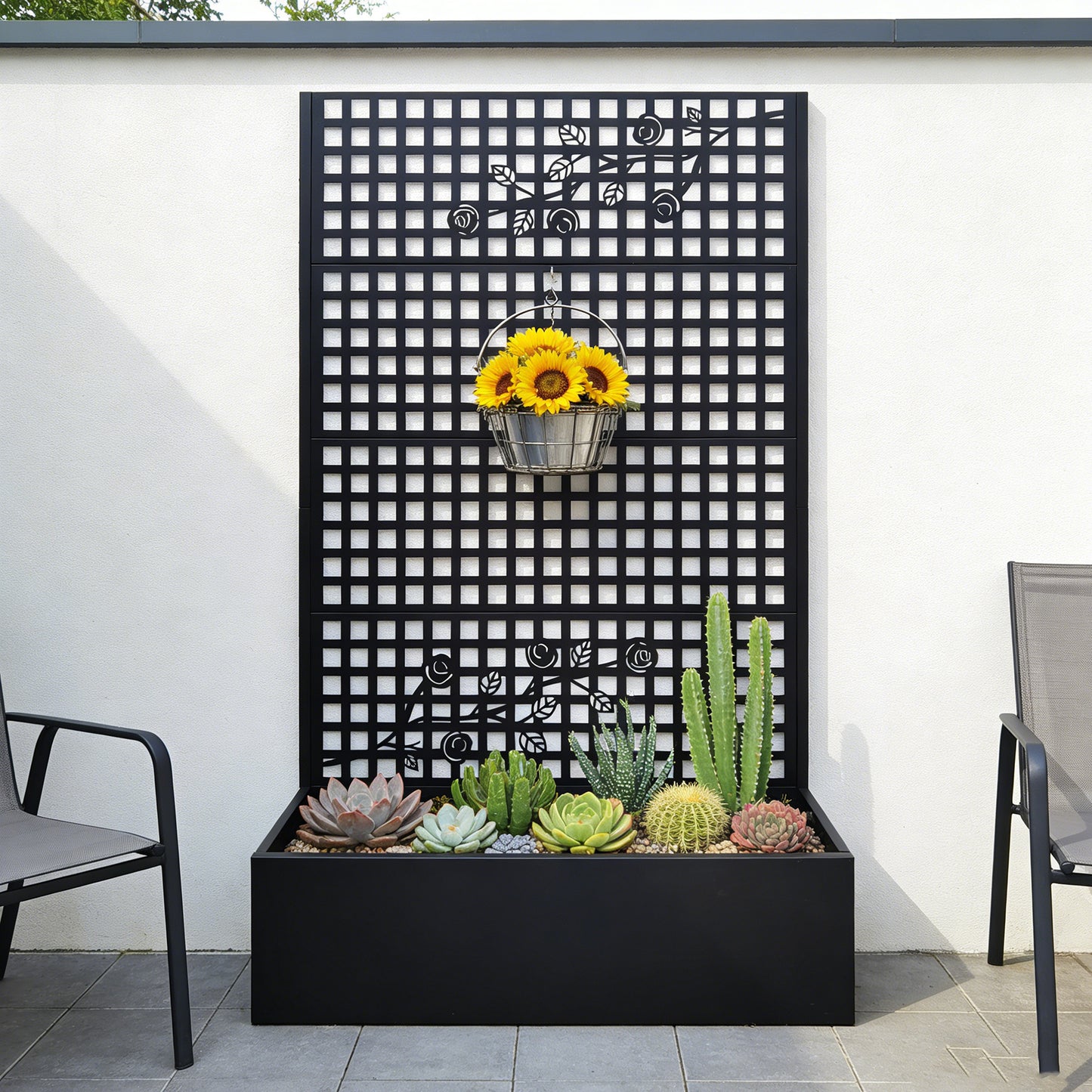 Metal Planter Box with Trellis 70.9in H x 43.3in W x 15.8in D - Outdoor Raised Garden Bed with Privacy Screen Lattice Panels for Patio Decoration for Backyard Patio Balcony, Rose Black image 8