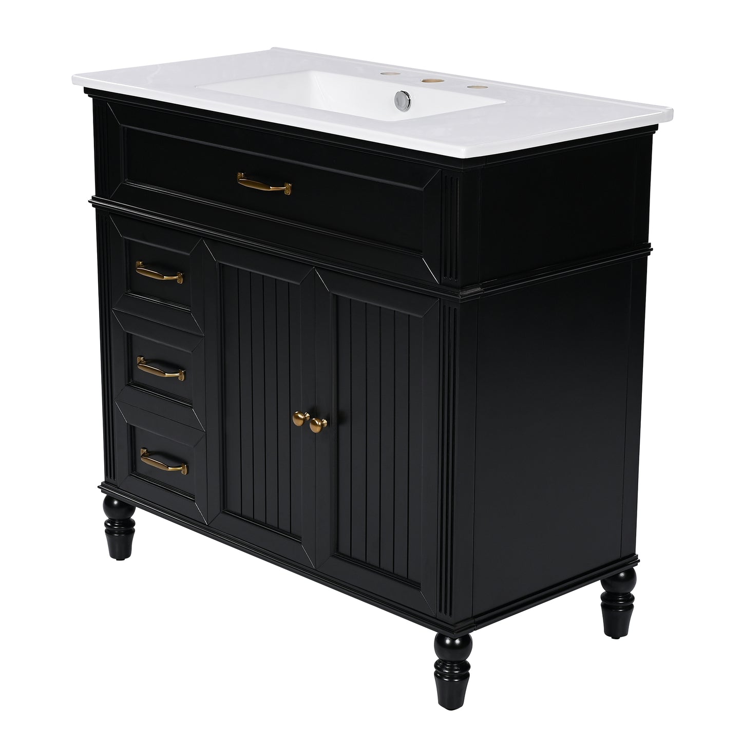 [Video] 36" Bathroom Vanity with Sink, Bathroom Cabinet with Drawers, Solid Frame and MDF Board, One Package, Black(same SKU: N725P195410B) image 12
