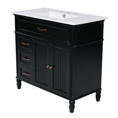 [Video] 36" Bathroom Vanity with Sink, Bathroom Cabinet with Drawers, Solid Frame and MDF Board, One Package, Black(same SKU: N725P195410B) image 12