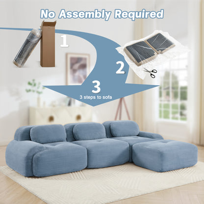 L-shaped modular sofa no assembly ergonomic design pet-friendly luxuryCorduroy Fabric fabric extra-wide curved armrests 32D high-resilience sponge for living rooms bedroom,Blue image 11