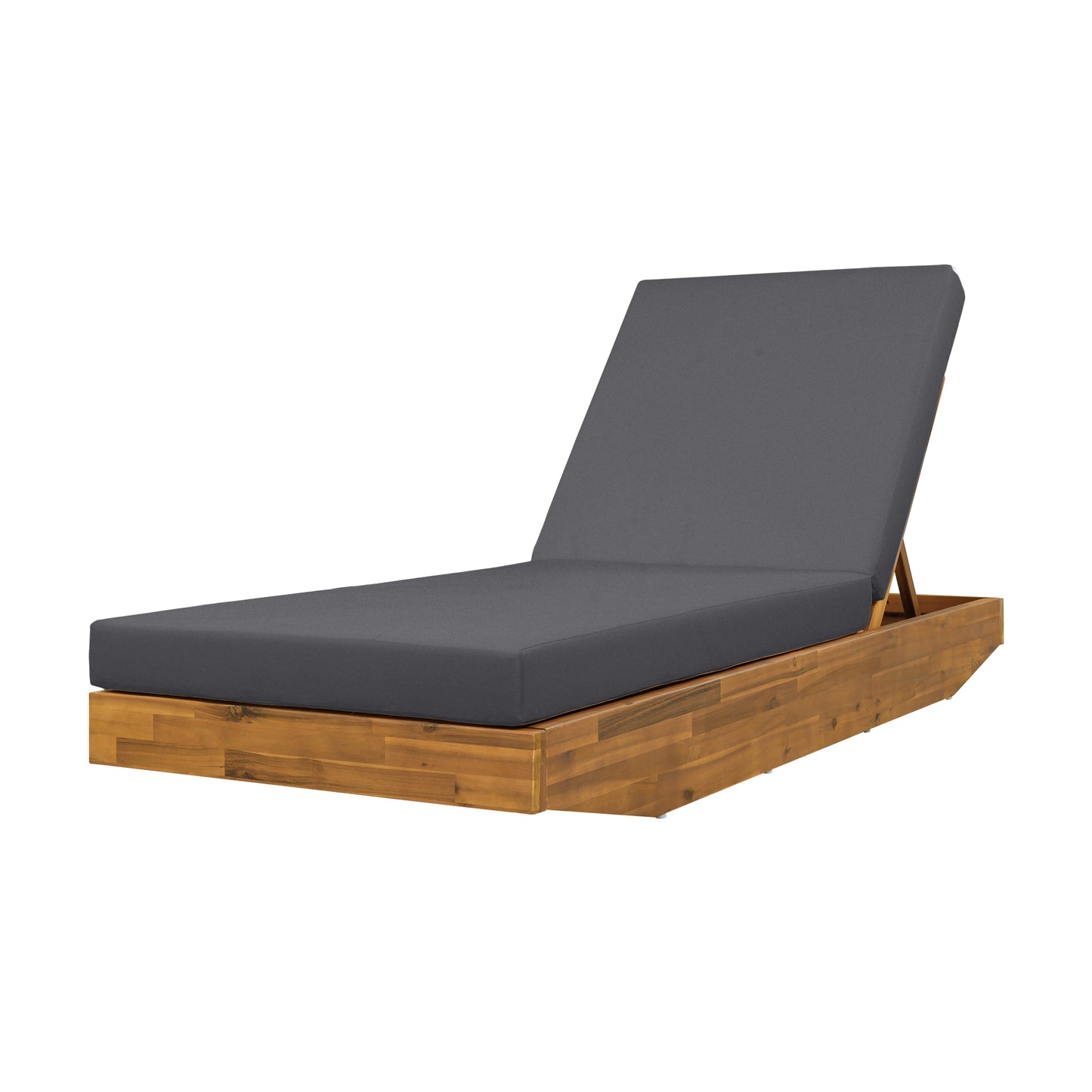 Acacia Wood Chaise Lounge with Cushion - Teak Finish Outdoor Recliner with Dark Grey Water-Repellent Cushion, 79.6" L x 29" W, 300 lbs image 9