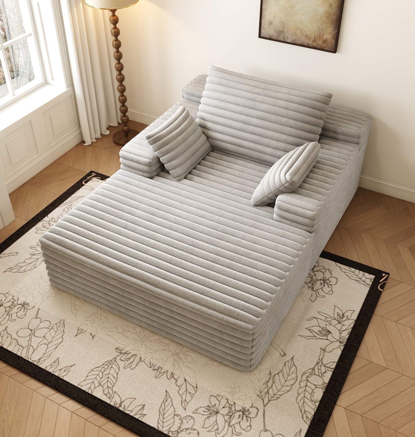 Chaise Lounge Chair Indoor, Oversized Upholstered Sofa Bed, Sleeper Couch Reading Chairs Fluffy Plush Faux Fur Cloud Sofas Couches for Living Room,Grey image 3