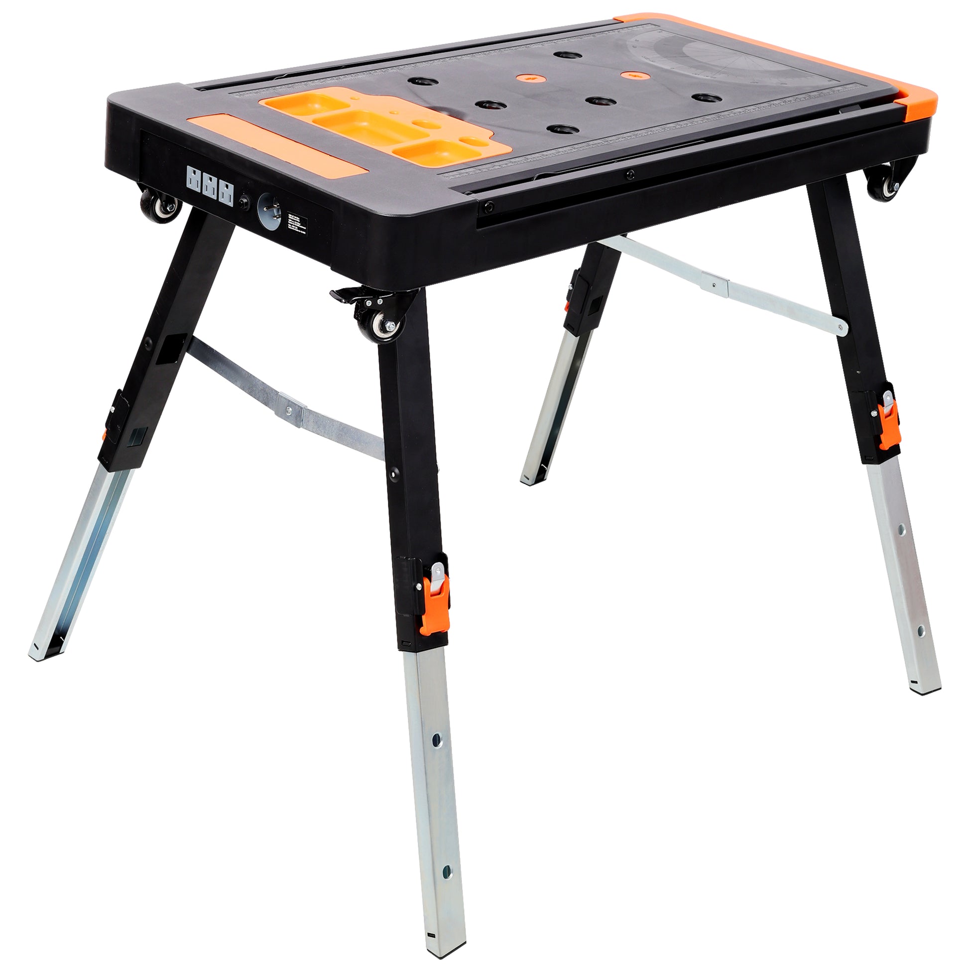 8-in-1 Multifunctional Folding Work Table with US Standard Socket, Portable Heavy Duty Workbench with Wheels for Garage Workshop Home Use image 1