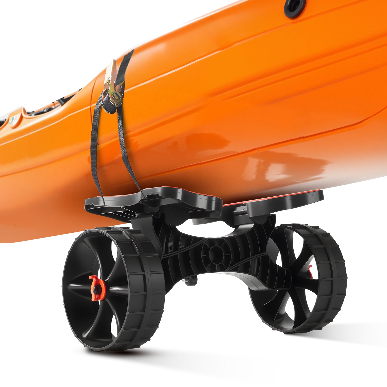 Kayak Cart, 300 lbs Load Capacity, Foldable Kayak Trolley with 10-inch Solid Rubber Tires & 1 Ratchet Strap, Paddle Board Trolley for Carrying Kayaks, Canoes, Paddleboards, Float Mats, Jon Boats image 6