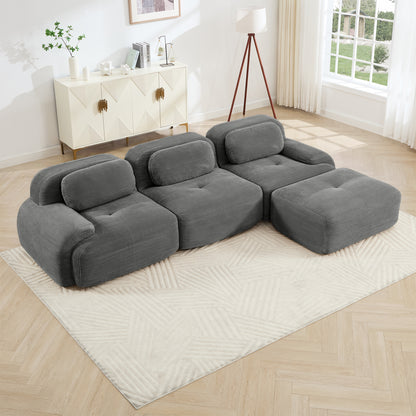 L-shaped modular sofa no assembly ergonomic design pet-friendly luxuryCorduroy Fabric fabric extra-wide curved armrests 32D high-resilience sponge for living rooms bedroom,Grey image 1