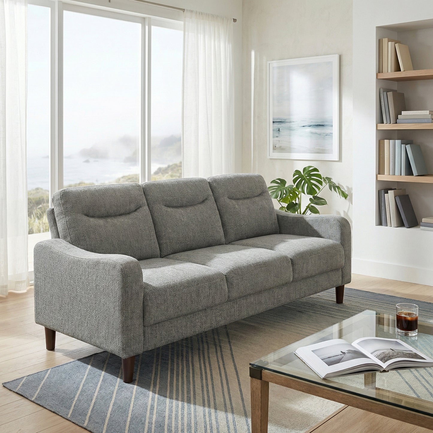 Modern Design 3-Seater Sofa Gray Chenille Upholstery Comfort Pocket Coils Classic Solidwood Frame Living Room Furniture 1pc image 10