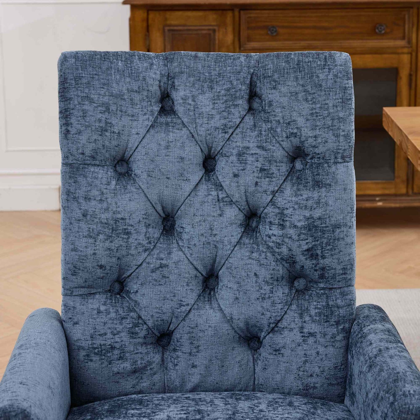Upholstered Chenille Fabric Accent Dining Chair, Curved Solid Wood Legs, Elegant Tufted Club Dining Room Kitchen Room Arm Dining Chair, Single Pack,Blue,SW1895BL image 10