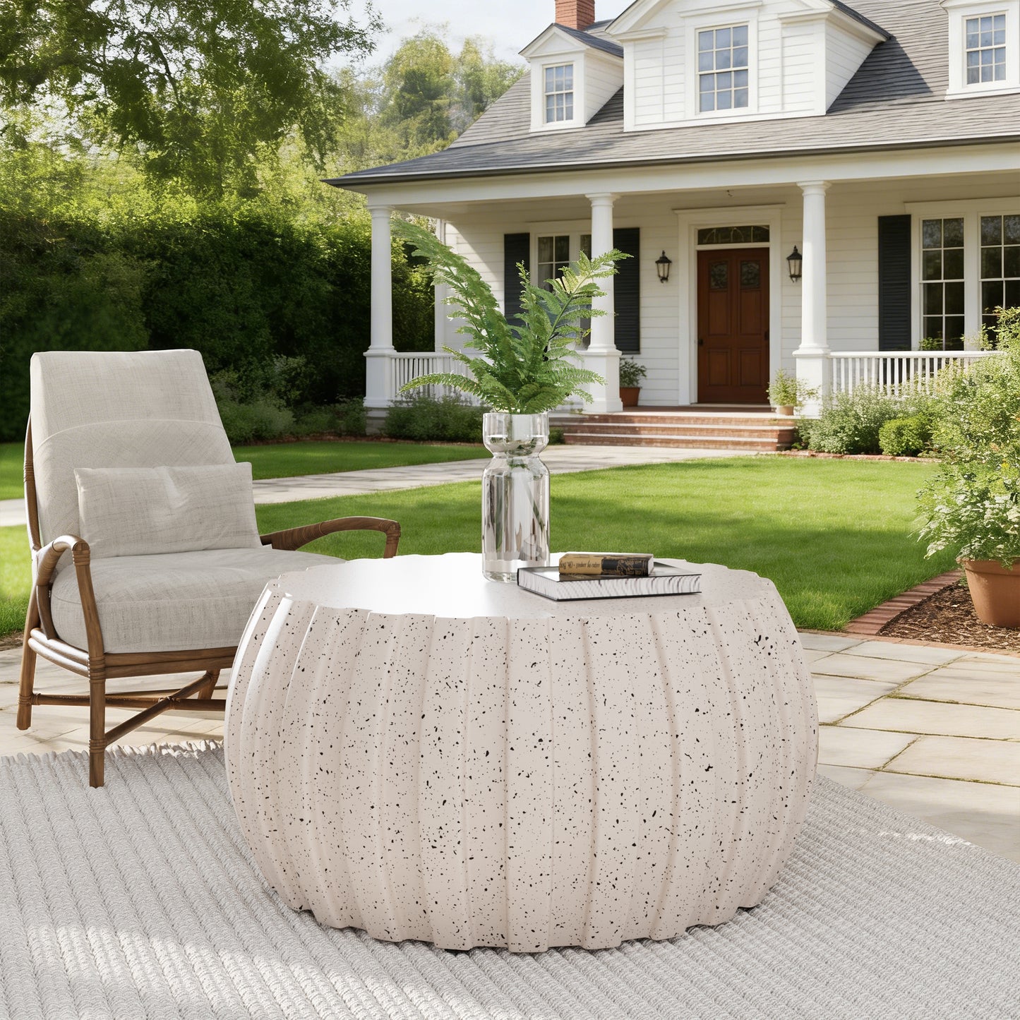 35.43" Modern Waterproof Coffee Table, Durable MgO Cement Design,Indoor & outdoor compatible(White) image 11