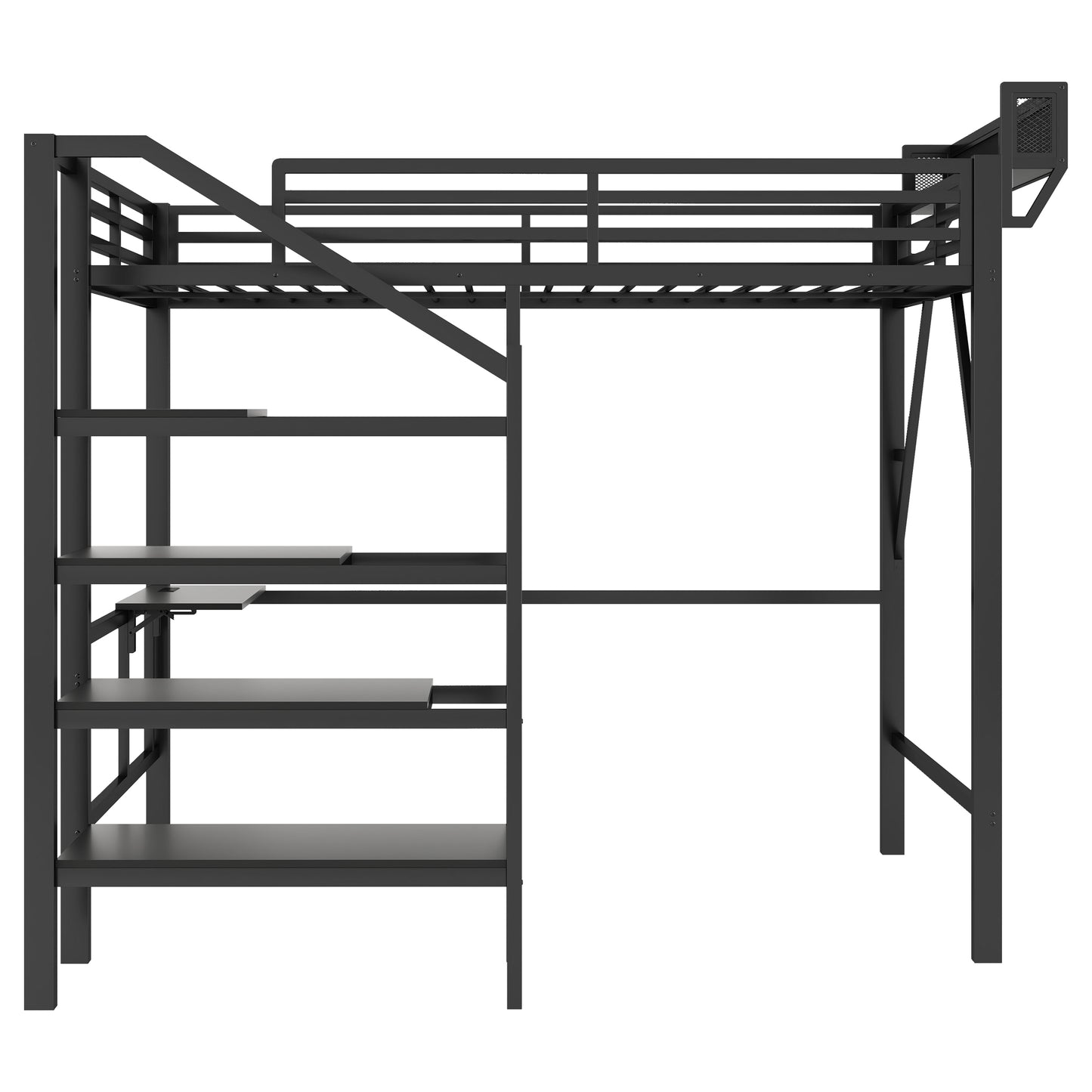 Queen Size Loft Bed with Foldable Desk and Charging Station,Metal Queen Loft Bed with Light Strip and Staircase Storage for Kids Teens Adults, Patent Products,Black(Expect Arrival Date 2026/4/10) image 10