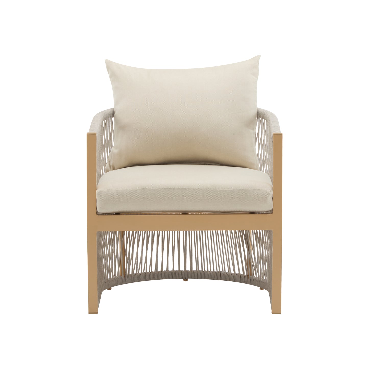 Modern Beige Curved Aluminum Lounge Chair with Stylish Rope-Weave Design and Cushioned Comfort, Perfect for Outdoor Living image 2