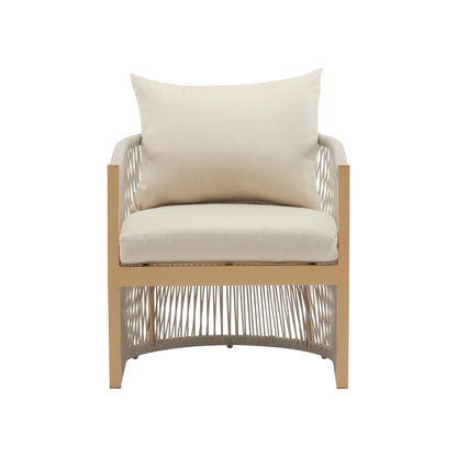 Modern Beige Curved Aluminum Lounge Chair with Stylish Rope-Weave Design and Cushioned Comfort, Perfect for Outdoor Living image 2