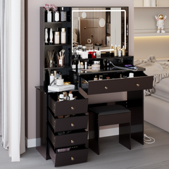 41" Large Vanity Table Set with Stool, USB & AC Power Stations