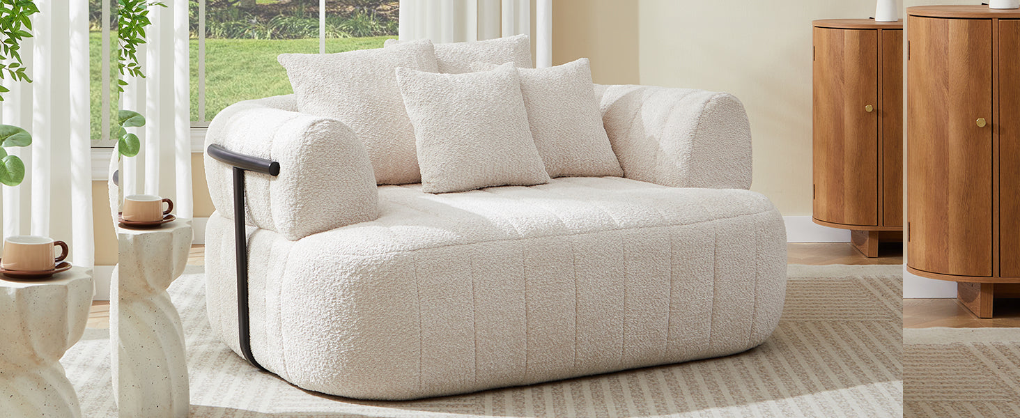 64" Oversized Boneless Chair Chaise Lounge Indoor with Metal Support, Upholstered Boucle Deep Seat Single Cloud Sofa Chair, Cozy Comfy Sofa Bed for Living Room & Bedroom image 4