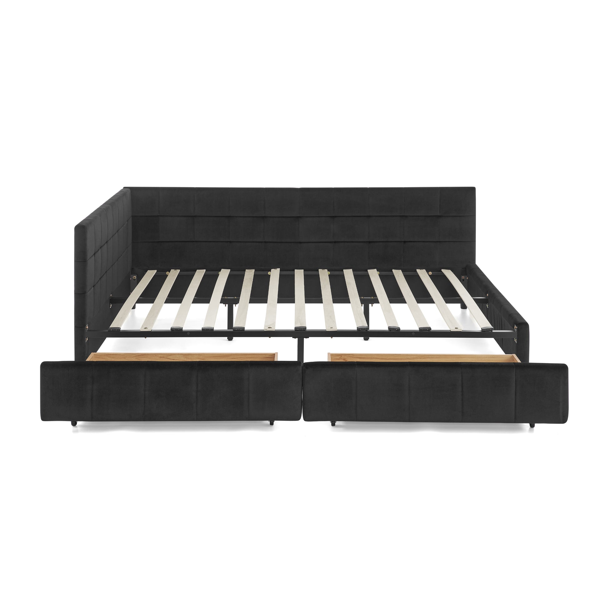Queen Size Storage Upholstered Tufted Bed Frame, Sofa Bed Frame with Comfortable Backrest and Armrests, Queen Size Bed for Bedroom, Living Room,Velvet, BLACK(85.5''*64.5''*29.5'') image 7