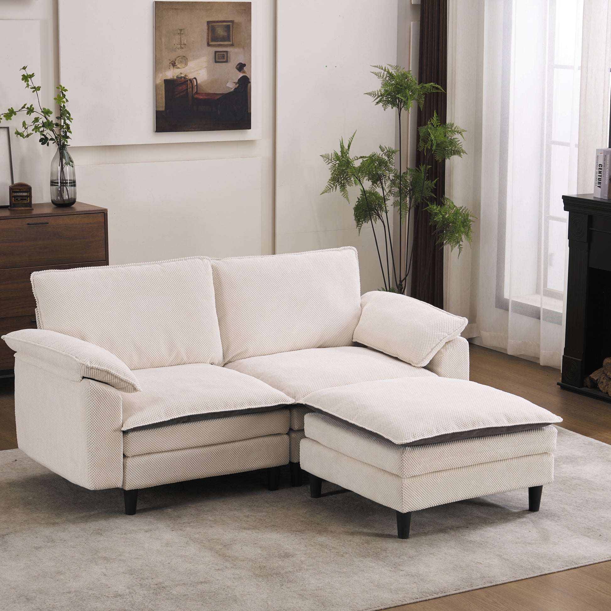 70.87" Black & White Two-Tone L Shaped Cloud Sofa, Modular Sectional with Ottoman, 2-Seat Chenille Deep Seat and Pillow – Perfect for Living Room, Bedroom, Apartment image 1