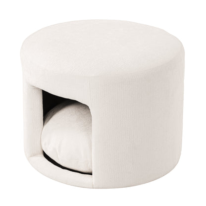 Beige Pet Friendly Ottoman with Removable Pet Cushion, Hidden Pet Nook, Acacia Wood Legs, 220lbs Capacity, Upholstered Footrest Stool for Living Room image 6