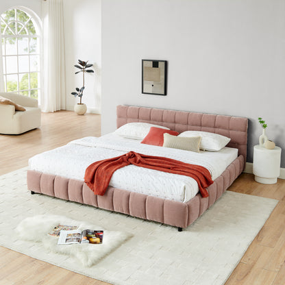 King Size Upholstered Bed,comfortable upholstered bed frame, Chenille fabric, with headboard and solid bed frame. With drawer for storage.-Pink(88.5''*85.5''*31'') image 2