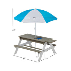 Wooden Kids Picnic Table, Sand and Water Table with Umbrella, Activity Table for Outdoor Backyard Patio Play