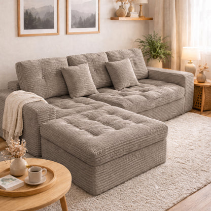 Modular Cloud Sofa Set, 105" DIY Sectional with Ottoman, Pure Foam, Faux Rabbit Fur Velvet, Comfortable Living Room Couch Khaki image 1
