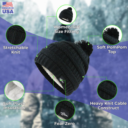 Fear0 NJ Warmest Plush Insulated Black Knit Cable Toddler/Girls/Kids Beanie Hat image 2