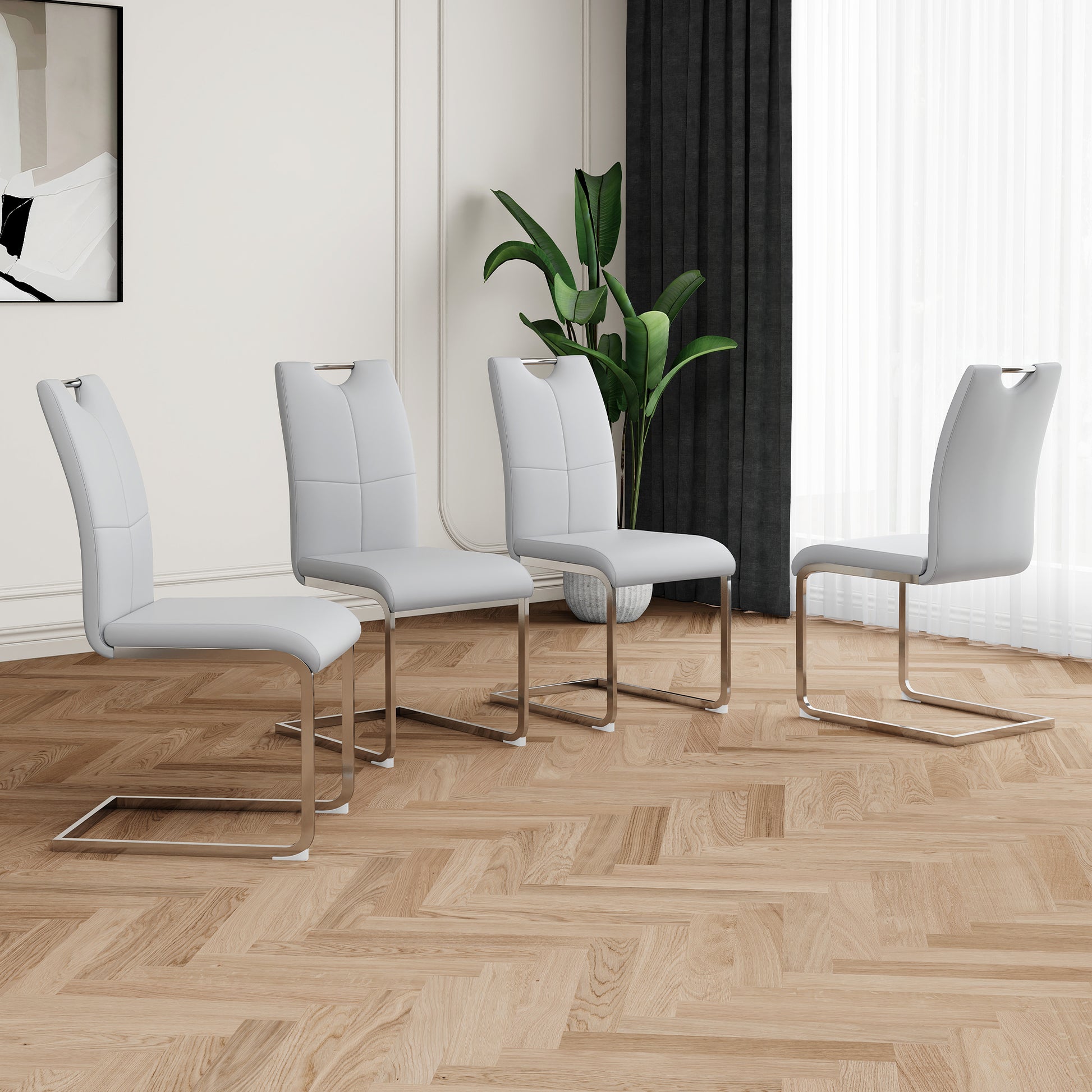 Modern Dining Chairs with Faux Leather Padded Seat Dining Living Room Chairs Upholstered Chair with Chrome Metal Legs Design for Kitchen, Living, Bedroom, Dining Room Side Chairs Set of 4 image 3
