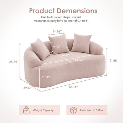 Old Sku: W2231P292607 Compression Loveseat Sofa, Curved Modern Styles Sofa for Small Spaces & Apartments, 30D Chenille No-Assembly,3 Throw Pillows. Warm Beige. image 2