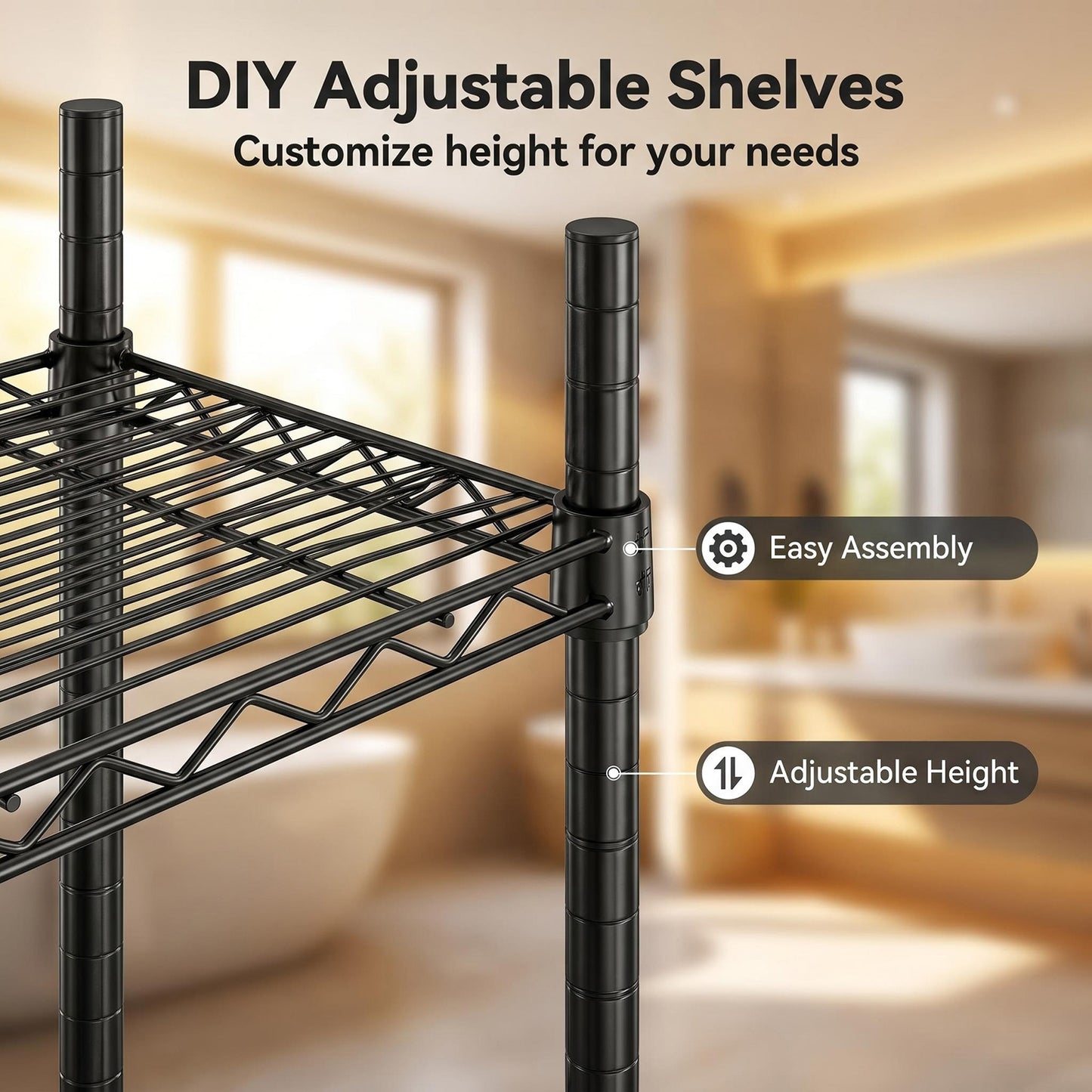 Over Washer and Dryer Shelves, 4 Tier Laundry Room Clothes Drying Rack Wire Basket & Rotating Side Hook, Heavy Duty Laundry Drying Rack, Space Saving and Adjustable Shelves, Black image 11