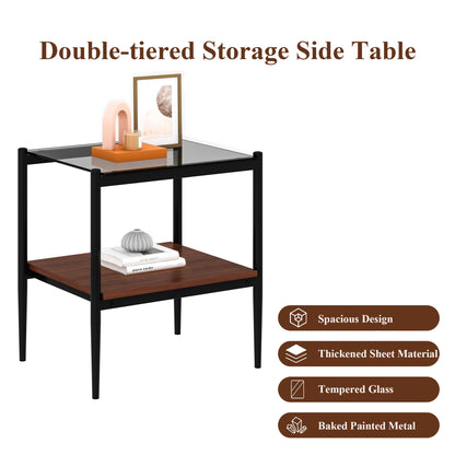 Set of 2 Rectangle End Table, Tempered Glass Tabletop with MDF layer, Modern Table for Living Room, Gray Glass image 5