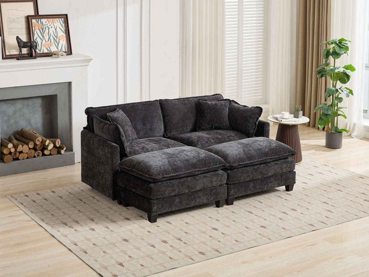 Cloud Sofa Ottoman only, Modern Sectional Couch, for Living Room Bedroom and Apartment, Comfy Double Layer Upholstered Seat Cushion, Breathable Chenille Fabric, Black image 6