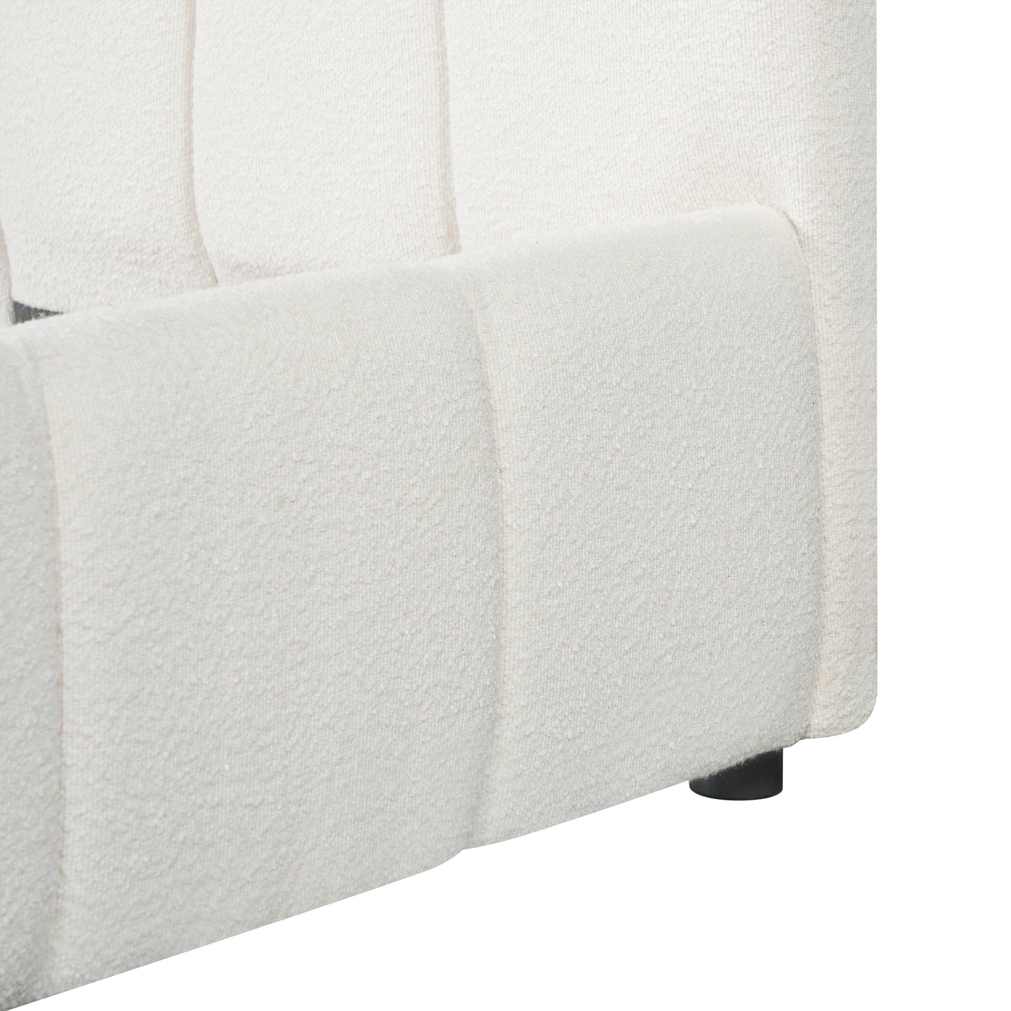 King Size Upholstered Bed Frame With Boucle Fabric And Thick Headboard, Off white image 8