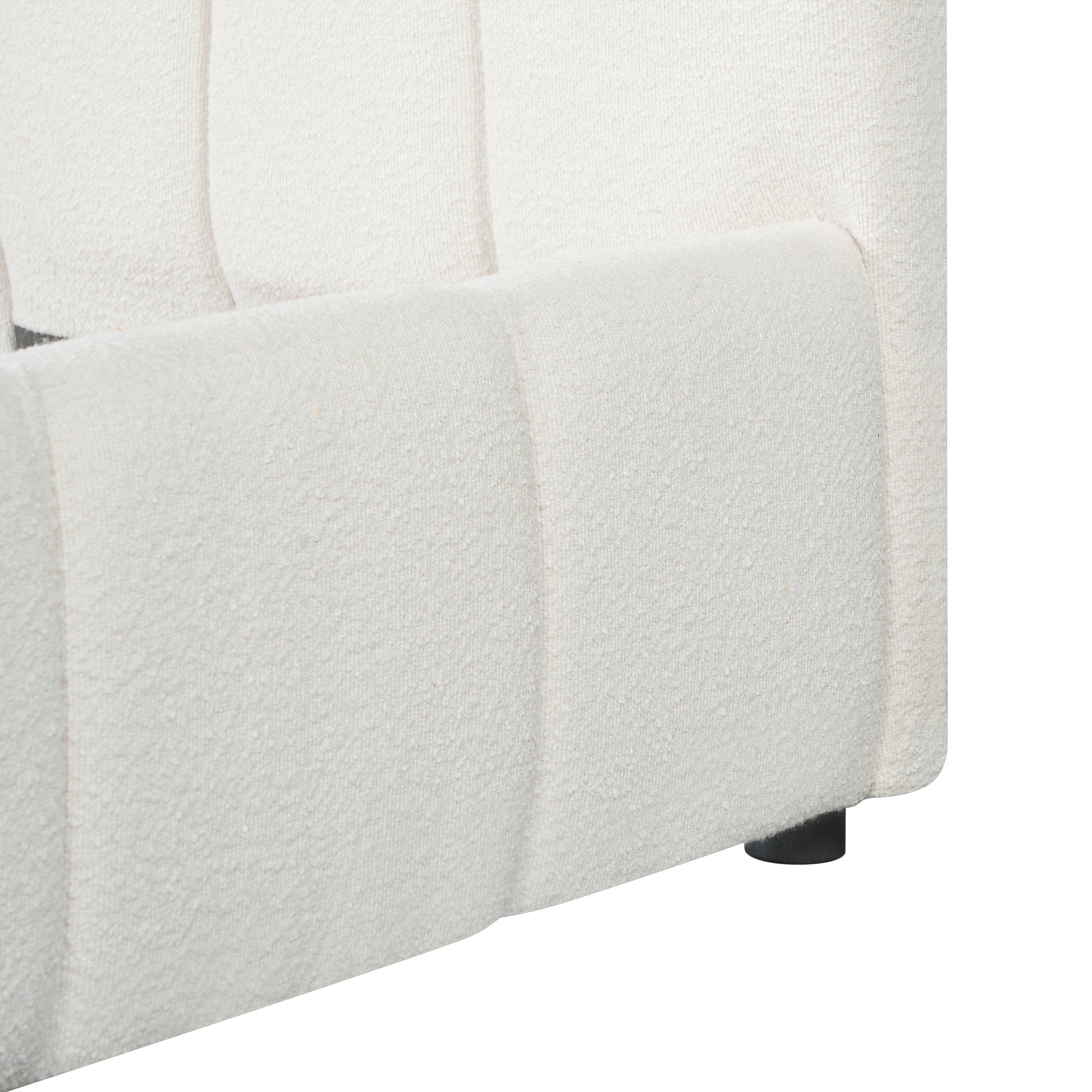 King Size Upholstered Bed Frame With Boucle Fabric And Thick Headboard, Off white image 8