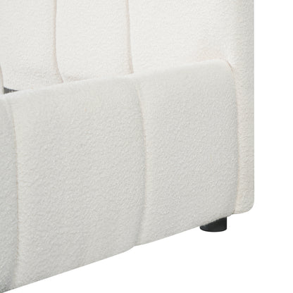 King Size Upholstered Bed Frame With Boucle Fabric And Thick Headboard, Off white image 8