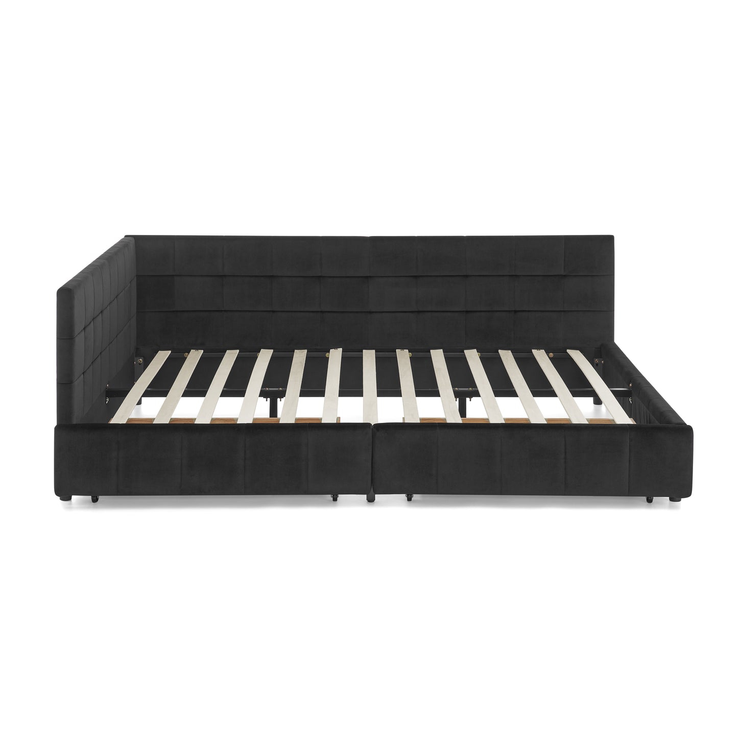 Queen Size Storage Upholstered Tufted Bed Frame, Sofa Bed Frame with Comfortable Backrest and Armrests, Queen Size Bed for Bedroom, Living Room,Velvet, BLACK(85.5''*64.5''*29.5'') image 8
