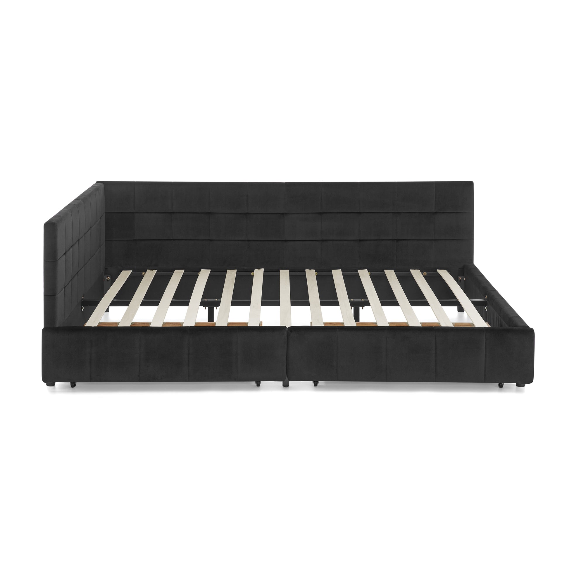 Queen Size Storage Upholstered Tufted Bed Frame, Sofa Bed Frame with Comfortable Backrest and Armrests, Queen Size Bed for Bedroom, Living Room,Velvet, BLACK(85.5''*64.5''*29.5'') image 8