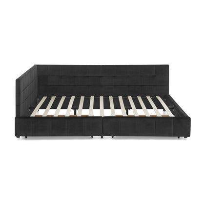 Queen Size Storage Upholstered Tufted Bed Frame, Sofa Bed Frame with Comfortable Backrest and Armrests, Queen Size Bed for Bedroom, Living Room,Velvet, BLACK(85.5''*64.5''*29.5'') image 8