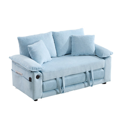 58 inch 3-in-1 Upholstered Futon Sofa Convertible Floor Sofa bed,Foldable Tufted Loveseat with Pull Out Sleeper Couch Bed,Folding Mattres Love Seat Daybed W/Side Pockets for Living Room Blue image 6