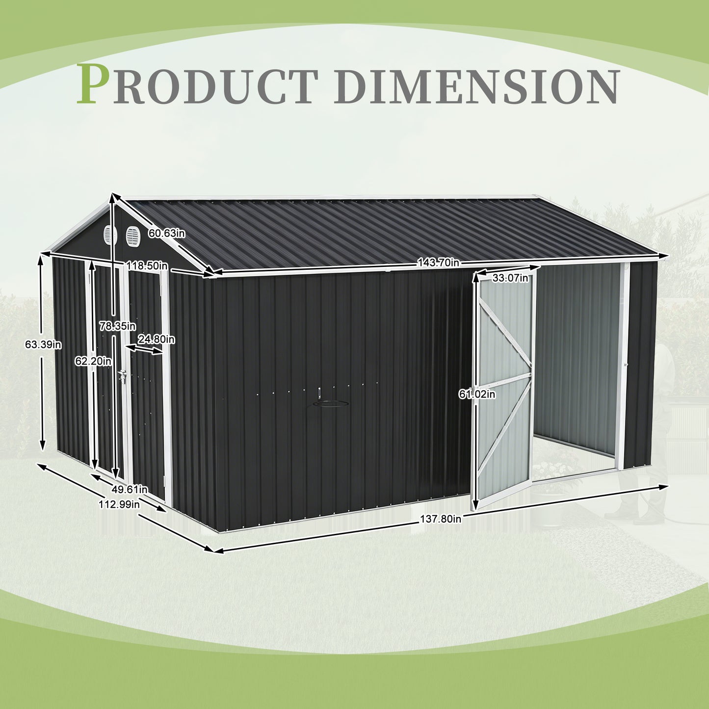 10x12 FT Outdoor Metal Storage Shed, Large Storage Sheds with Sturdy Frame Structure, Metal Garden Tool Shed with Lockable Door for Garden,Gift a foldable flower pot stand, Backyard, Drak gray image 7