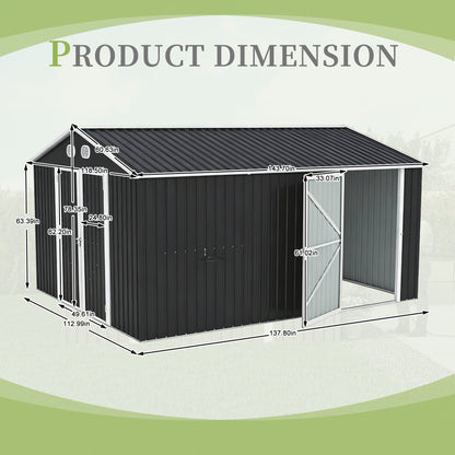 10x12 FT Outdoor Metal Storage Shed, Large Storage Sheds with Sturdy Frame Structure, Metal Garden Tool Shed with Lockable Door for Garden,Gift a foldable flower pot stand, Backyard, Drak gray image 7