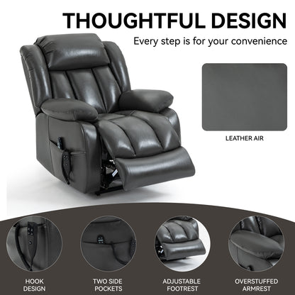 Dual Motor Infinite Position Up to 350 LBS Electric Medium size Leatheraire Grey Power Lift Recliner Chair with 8-Point Vibration Massage and Lumbar Heating image 10