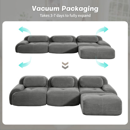 L-shaped modular sofa no assembly ergonomic design pet-friendly luxuryCorduroy Fabric fabric extra-wide curved armrests 32D high-resilience sponge for living rooms bedroom,Grey image 12