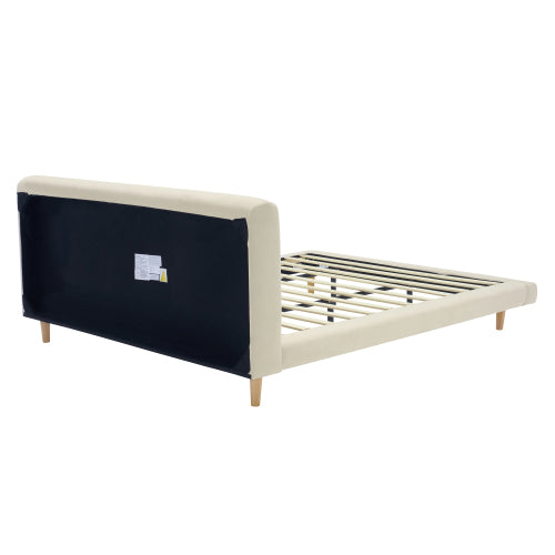 Beige Chunky Headboard Bed Frame, Solid Rubberwood Legs, Cal-King, 800lbs Capacity image 6