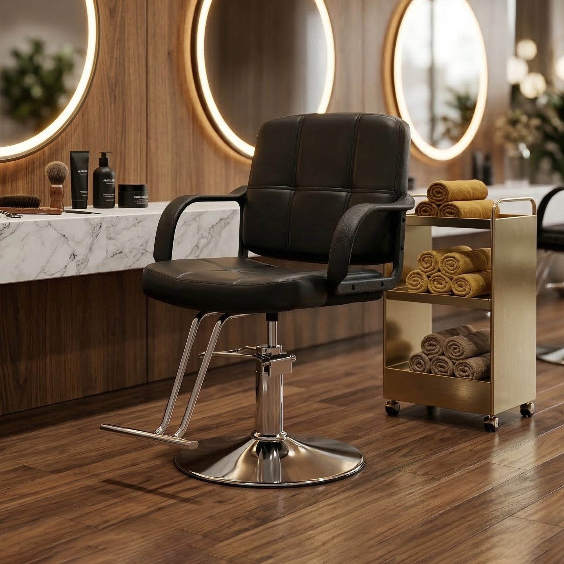 Barber Chair for Hair Stylist- 360° Swivel, Adjustable Height, Capacity 350 LBS with Heavy Duty Hydraulic Pump,BLACK image 1