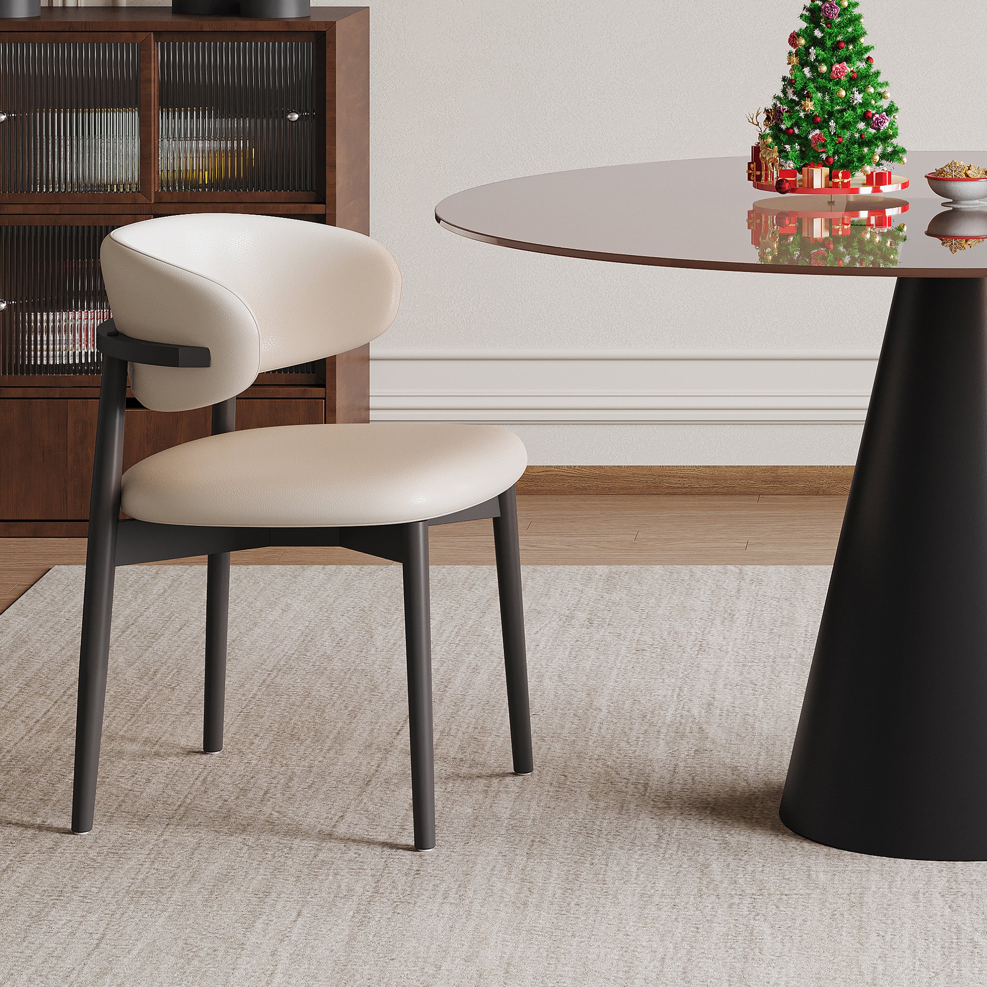 35-inch round glass dining table, with tempered glass tabletop and carbon steel legs. Suitable for 2-4 people. Dark brown small round dining table, suitable for restaurants and apartments. (2 chair) image 9
