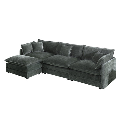 Free Combination Comfy Upholstery Modular Oversized L Shaped Sectional Sofa With Reversible Ottoman, Gray Chenille image 2