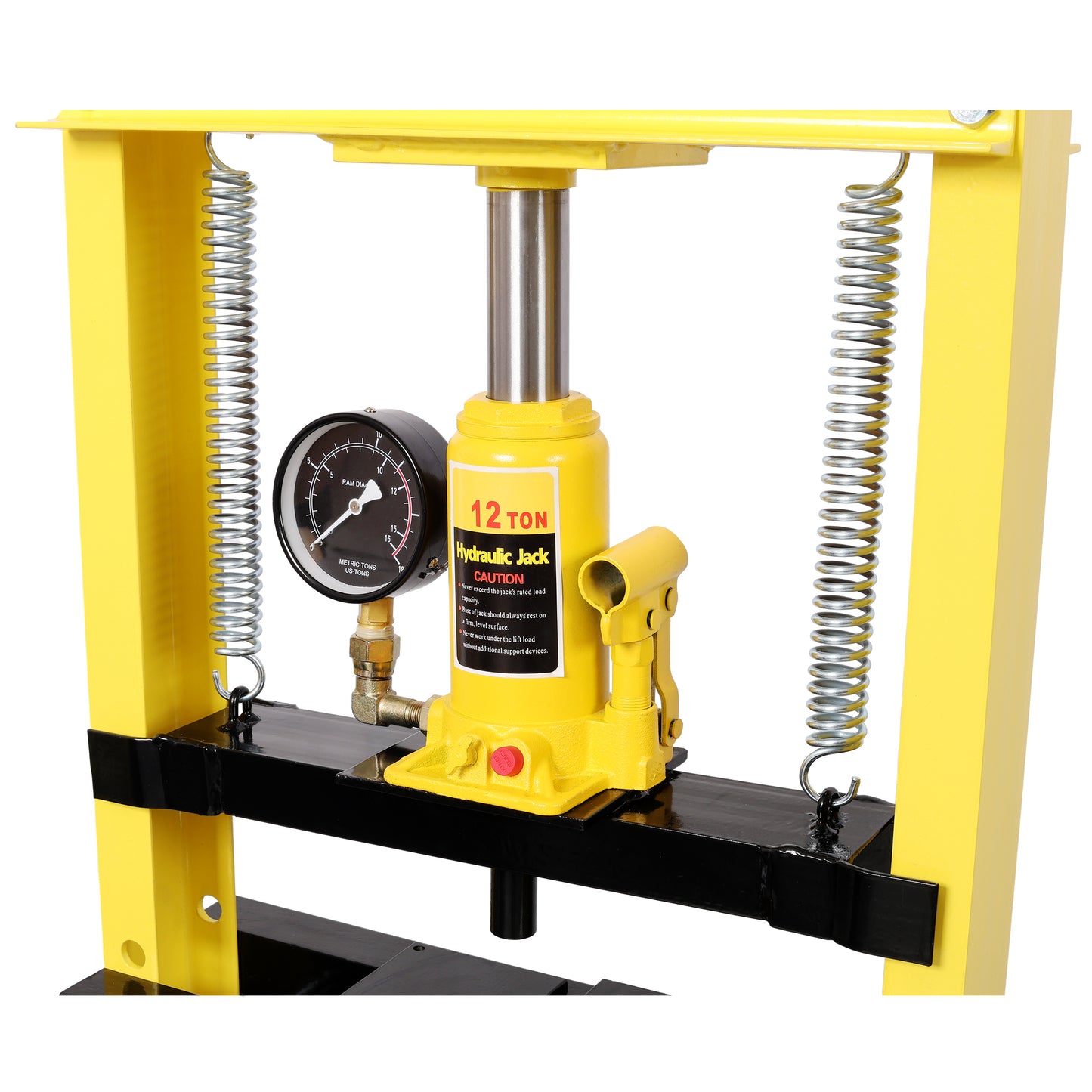 12Ton Bottle Jack Shop Press with Gauge, Bend, Straighten, or Press Parts, Install Bearings, U-Joints, Bushings, Ball Joints, and Pulleys,Yellow image 7