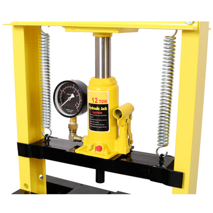 12Ton Bottle Jack Shop Press with Gauge, Bend, Straighten, or Press Parts, Install Bearings, U-Joints, Bushings, Ball Joints, and Pulleys,Yellow image 7