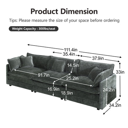 Mid-Century Modern Couch 3-Seater Sofa with 2 Armrest Pillows and 3 Toss Pillows, Couch for Living Room Gray Chenille image 5