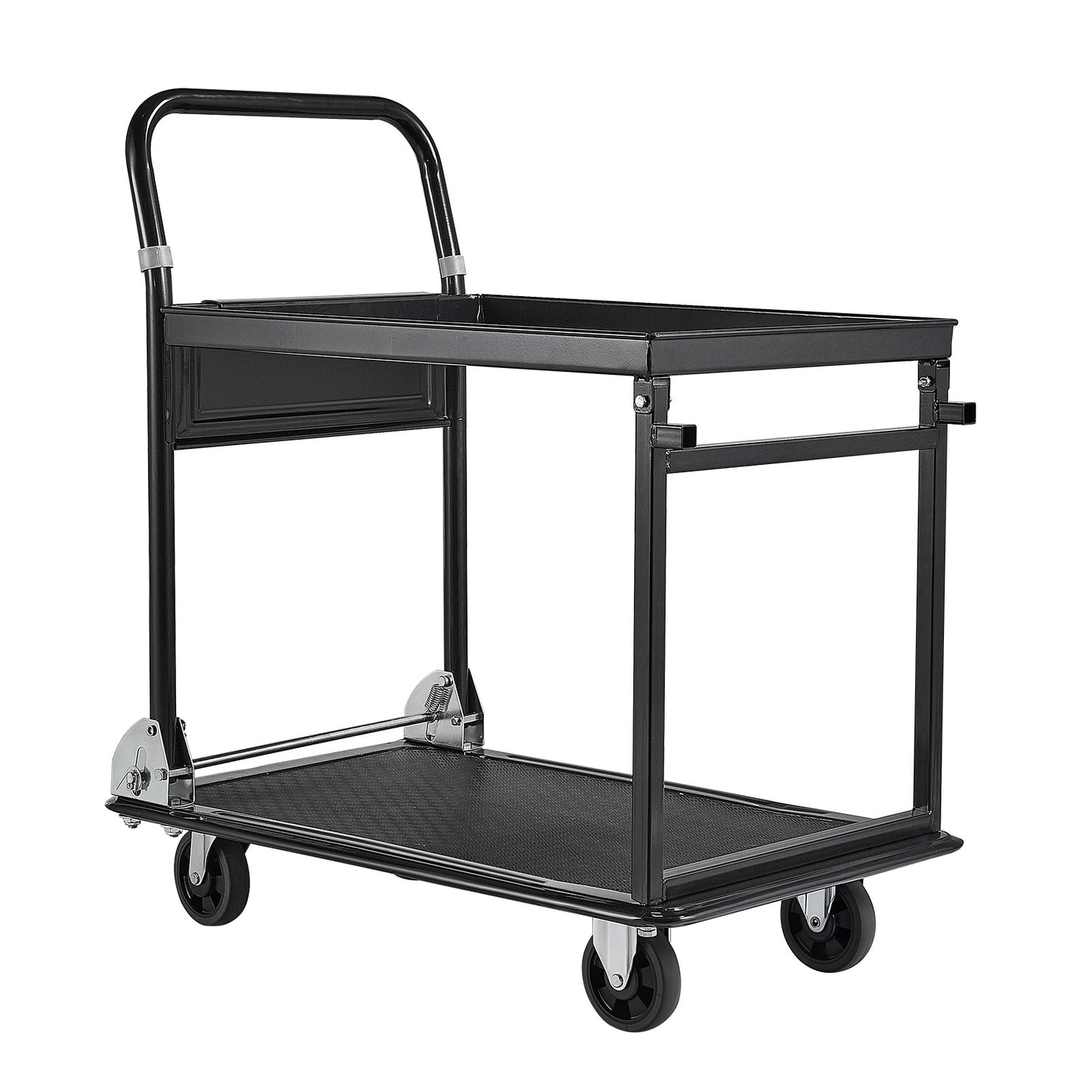 Foldable Push Cart Dolly, 700 lbs, Heavy Duty Platform Hand Truck with Wheels, High-Strength Steel, 2 Tier Moving Flatbed Cart, for Warehouse, Garage, Workshop, Office, 28.7 x 18.5 x 32.3 in image 1